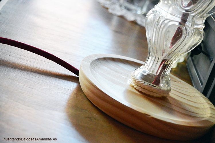 lampara vintage plato madera